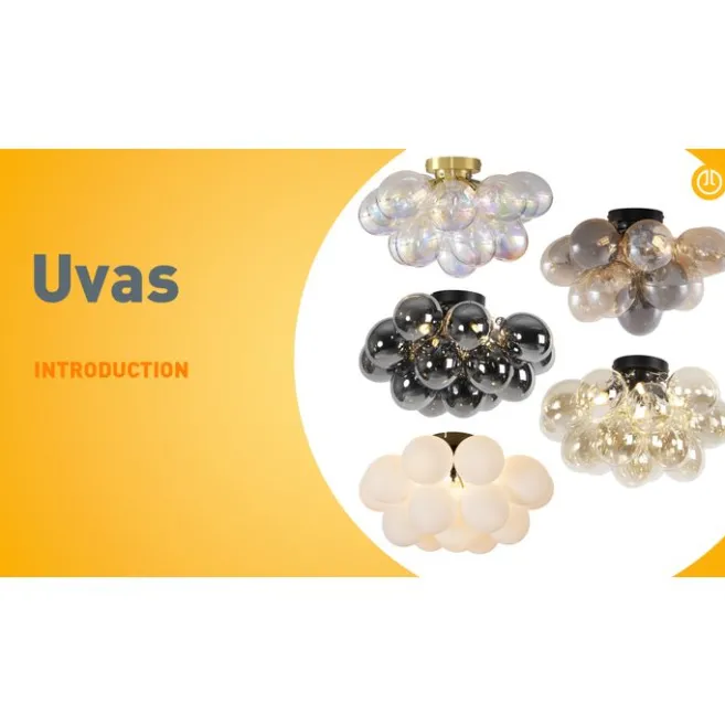 QAZQA Art-Deco-Deckenleuchte schwarz mit Opalglas 4-flammig – Uvas