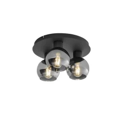 QAZQA Art-Deco-Deckenleuchte schwarz mit Rauchglas 3-flammig - Vidro