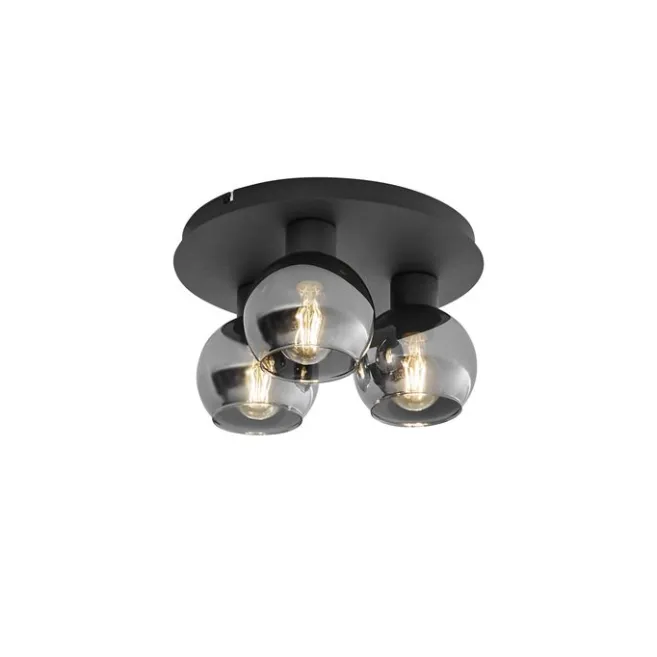 QAZQA Art-Deco-Deckenleuchte schwarz mit Rauchglas 3-flammig - Vidro