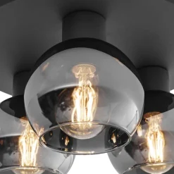 QAZQA Art-Deco-Deckenleuchte schwarz mit Rauchglas 3-flammig - Vidro