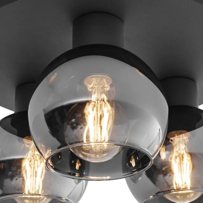 QAZQA Art-Deco-Deckenleuchte schwarz mit Rauchglas 3-flammig - Vidro