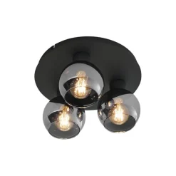 QAZQA Art-Deco-Deckenleuchte schwarz mit Rauchglas 3-flammig - Vidro