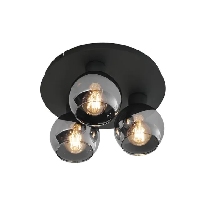 QAZQA Art-Deco-Deckenleuchte schwarz mit Rauchglas 3-flammig - Vidro