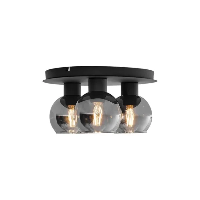 QAZQA Art-Deco-Deckenleuchte schwarz mit Rauchglas 3-flammig - Vidro