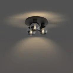 QAZQA Art-Deco-Deckenleuchte schwarz mit Rauchglas 3-flammig - Vidro