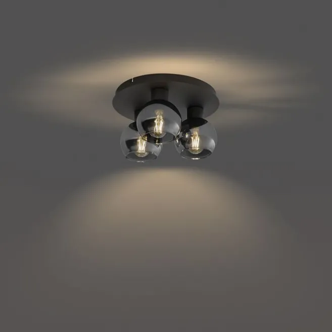QAZQA Art-Deco-Deckenleuchte schwarz mit Rauchglas 3-flammig - Vidro