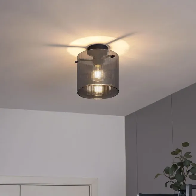 QAZQA Art-Deco-Deckenleuchte schwarz mit Rauchglas - Laura