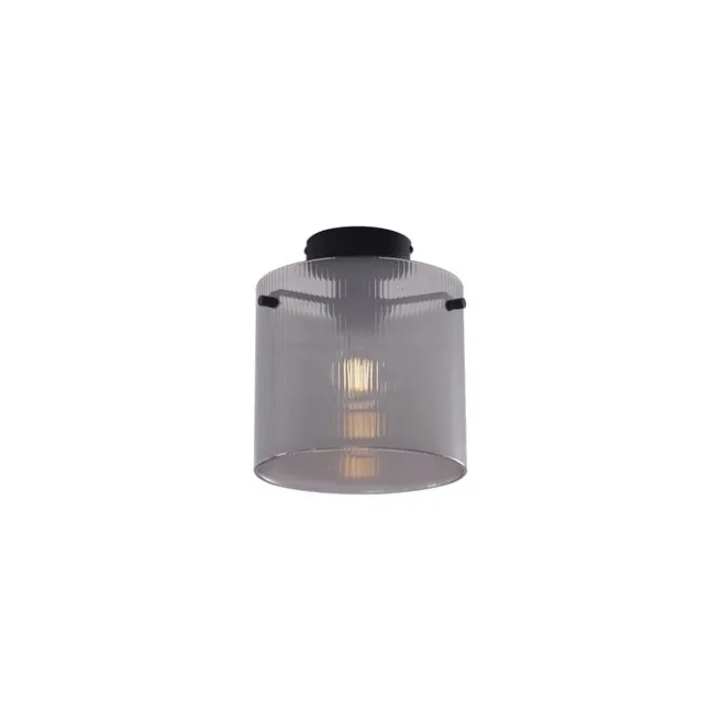 QAZQA Art-Deco-Deckenleuchte schwarz mit Rauchglas - Laura