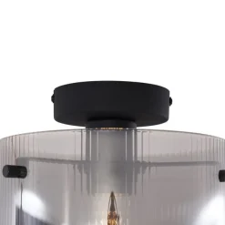 QAZQA Art-Deco-Deckenleuchte schwarz mit Rauchglas - Laura