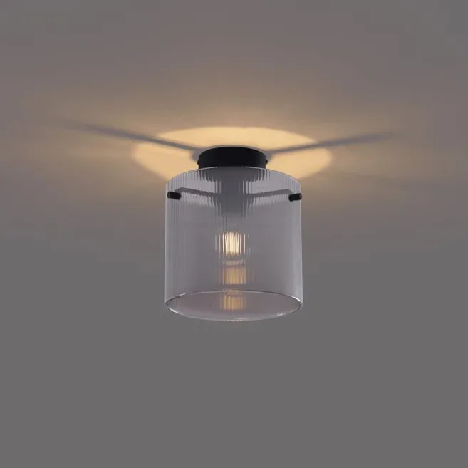 QAZQA Art-Deco-Deckenleuchte schwarz mit Rauchglas - Laura