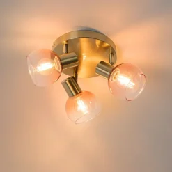 QAZQA Art-Deco-Deckenstrahler Gold mit rosa Glas 3-flammig - Vidro