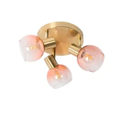 QAZQA Art-Deco-Deckenstrahler Gold mit rosa Glas 3-flammig - Vidro