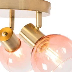 QAZQA Art-Deco-Deckenstrahler Gold mit rosa Glas 3-flammig - Vidro