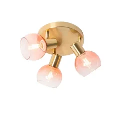 QAZQA Art-Deco-Deckenstrahler Gold mit rosa Glas 3-flammig - Vidro