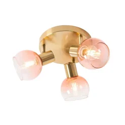 QAZQA Art-Deco-Deckenstrahler Gold mit rosa Glas 3-flammig - Vidro