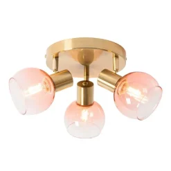 QAZQA Art-Deco-Deckenstrahler Gold mit rosa Glas 3-flammig - Vidro
