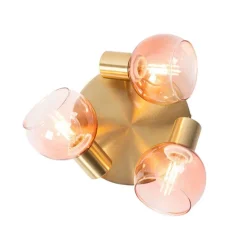 QAZQA Art-Deco-Deckenstrahler Gold mit rosa Glas 3-flammig - Vidro
