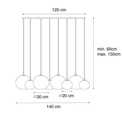 QAZQA Art-Deco-Hängelampe aus Bronze mit bernsteinfarbenem Glas, 8-flammig – Sandra