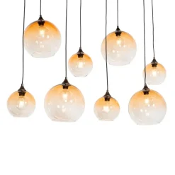 QAZQA Art-Deco-Hängelampe aus Bronze mit bernsteinfarbenem Glas, 8-flammig – Sandra