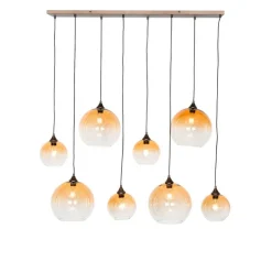 QAZQA Art-Deco-Hängelampe aus Bronze mit bernsteinfarbenem Glas, 8-flammig – Sandra