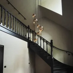 QAZQA Art-Deco-Hängelampe aus Bronze mit bernsteinfarbenem Glas, rund, 7-flammig – Sandra