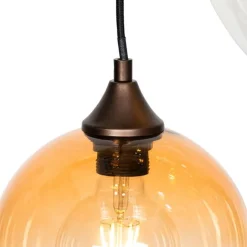 QAZQA Art-Deco-Hängelampe aus Bronze mit bernsteinfarbenem Glas, rund, 7-flammig – Sandra