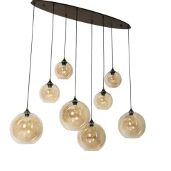 QAZQA Art-Deco-Hängelampe aus dunkler Bronze mit bernsteinfarbenem Glas, oval, 8-flammig – Sandra