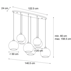 QAZQA Art-Deco-Hängelampe aus dunkler Bronze mit bernsteinfarbenem Glas, oval, 8-flammig – Sandra