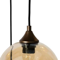 QAZQA Art-Deco-Hängelampe aus dunkler Bronze mit bernsteinfarbenem Glas, oval, 8-flammig – Sandra