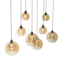 QAZQA Art-Deco-Hängelampe aus dunkler Bronze mit bernsteinfarbenem Glas, oval, 8-flammig – Sandra