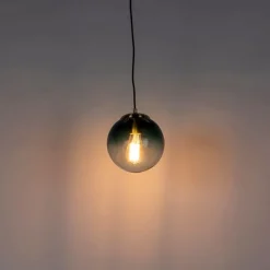 QAZQA Art-Deco-Hängelampe aus Messing mit ozeanblauem Glas 20 cm – Pallon