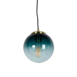 QAZQA Art-Deco-Hängelampe aus Messing mit ozeanblauem Glas 20 cm – Pallon