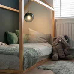 QAZQA Art-Deco-Hängelampe aus Messing mit ozeanblauem Glas 20 cm – Pallon