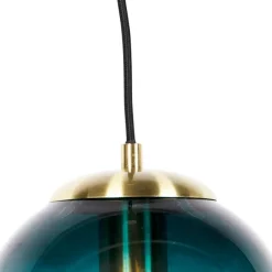 QAZQA Art-Deco-Hängelampe aus Messing mit ozeanblauem Glas 20 cm – Pallon