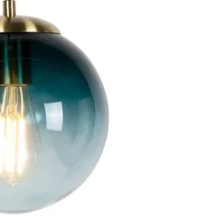 QAZQA Art-Deco-Hängelampe aus Messing mit ozeanblauem Glas 20 cm – Pallon