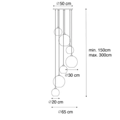 QAZQA Art-Deco-Hängelampe aus Messing mit blauem Glas, rund, 7-flammig – Sandra