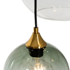 QAZQA Art-Deco-Hängelampe aus Messing mit blauem Glas, rund, 7-flammig – Sandra