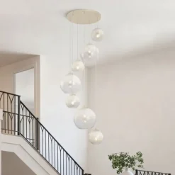 QAZQA Art-Deco-Hängelampe Beige mit weißem Glas 7-flammig - Sandra