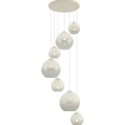 QAZQA Art-Deco-Hängelampe Beige mit weißem Glas 7-flammig - Sandra