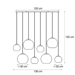 QAZQA Art-Deco-Hängelampe beige mit weißem Glas 8-flammig - Sandra