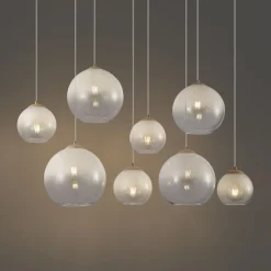 QAZQA Art-Deco-Hängelampe beige mit weißem Glas 8-flammig - Sandra