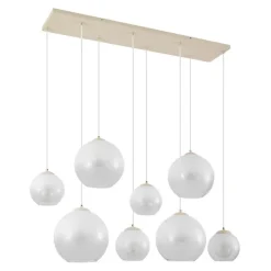 QAZQA Art-Deco-Hängelampe beige mit weißem Glas 8-flammig - Sandra