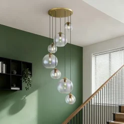 QAZQA Art-Deco-Hängelampe Gold mit Regenbogen-Glas 7-flammig - Sandra