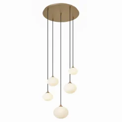 QAZQA Art-Deco-Hängelampe Gold mit Opalglas 5-flammig - Yani