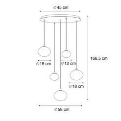 QAZQA Art-Deco-Hängelampe Gold mit Opalglas 5-flammig - Yani