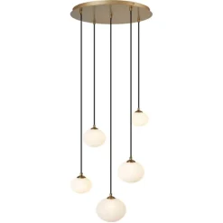 QAZQA Art-Deco-Hängelampe Gold mit Opalglas 5-flammig - Yani