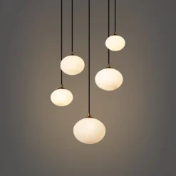 QAZQA Art-Deco-Hängelampe Gold mit Opalglas 5-flammig - Yani