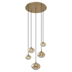 QAZQA Art-Deco-Hängelampe Gold mit bernsteinfarbenem Glas - Jia