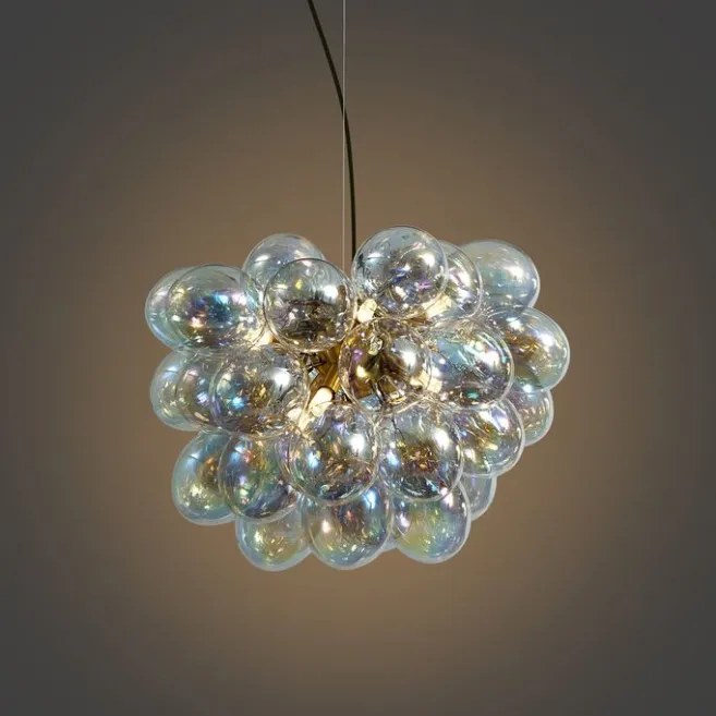 QAZQA Art-Deco-Hängelampe Gold mit Regenbogen-Glas 50cm 8-flammig - Uvas