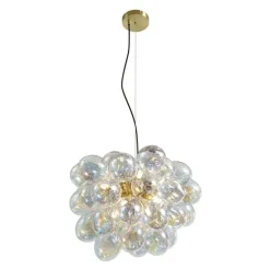 QAZQA Art-Deco-Hängelampe Gold mit Regenbogen-Glas 50cm 8-flammig - Uvas